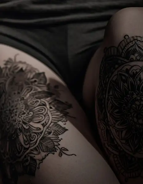 Henna tattoos featuring mandala designs, amazing patterns on a person's skin